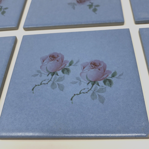 Villeroy Boch Tiles Blue Pink Roses Wall Ceramic Germany 3.75" Lot of 13 Cottage
