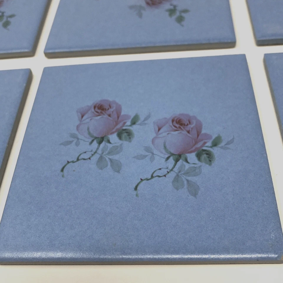 Villeroy Boch Azulejos Cerâmicos Rosas Azuis Rosa Alemanha 3,75" Chalé Lote de 13 - Imagem 2 de 4