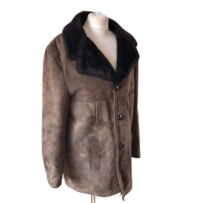 Mens Vintage 1980 80s real suede leather sheepskin shearling coat