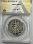 1919-D Walking Liberty Half Dollar : ANACS VG08