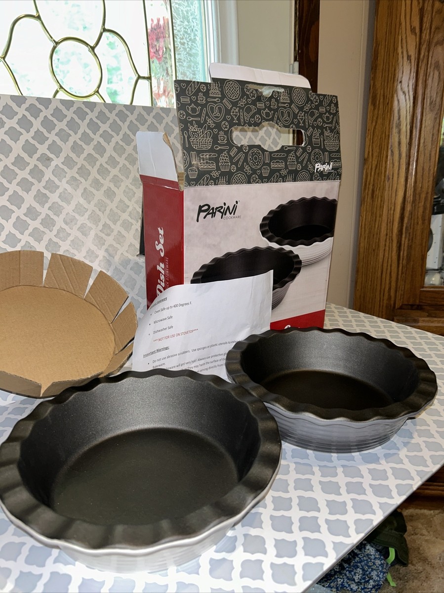 Parini Cookware Pie Dish Set of Glazed Non-Stick Stoneware Gray White