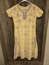 Kurta for women Hand Sewn Sequins Sheer Yellow With Lining Short Sleeve Dress
