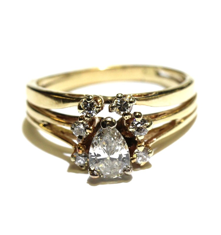 GIA 14k yellow gold .58ct VS2 SI1 I H pear diamond engagement ring 3.8g 6 ladies
