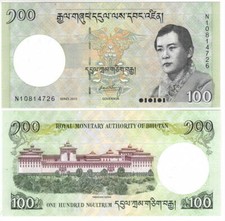 BHUTAN 100 Ngultrum UNC Banknote P-32c (2015) Prefix N Paper Money