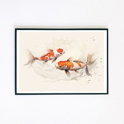 Japanischer Koi Fisch Aquarell Gemälde Illustration A4 Wanddekor Kunstdruck 