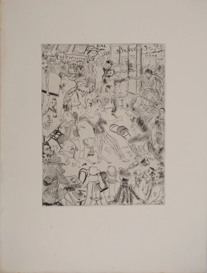 Léonard Tsuguharu FOUJITA : Le café de la Rotonde, Gravure originale signée - Photo 2/4