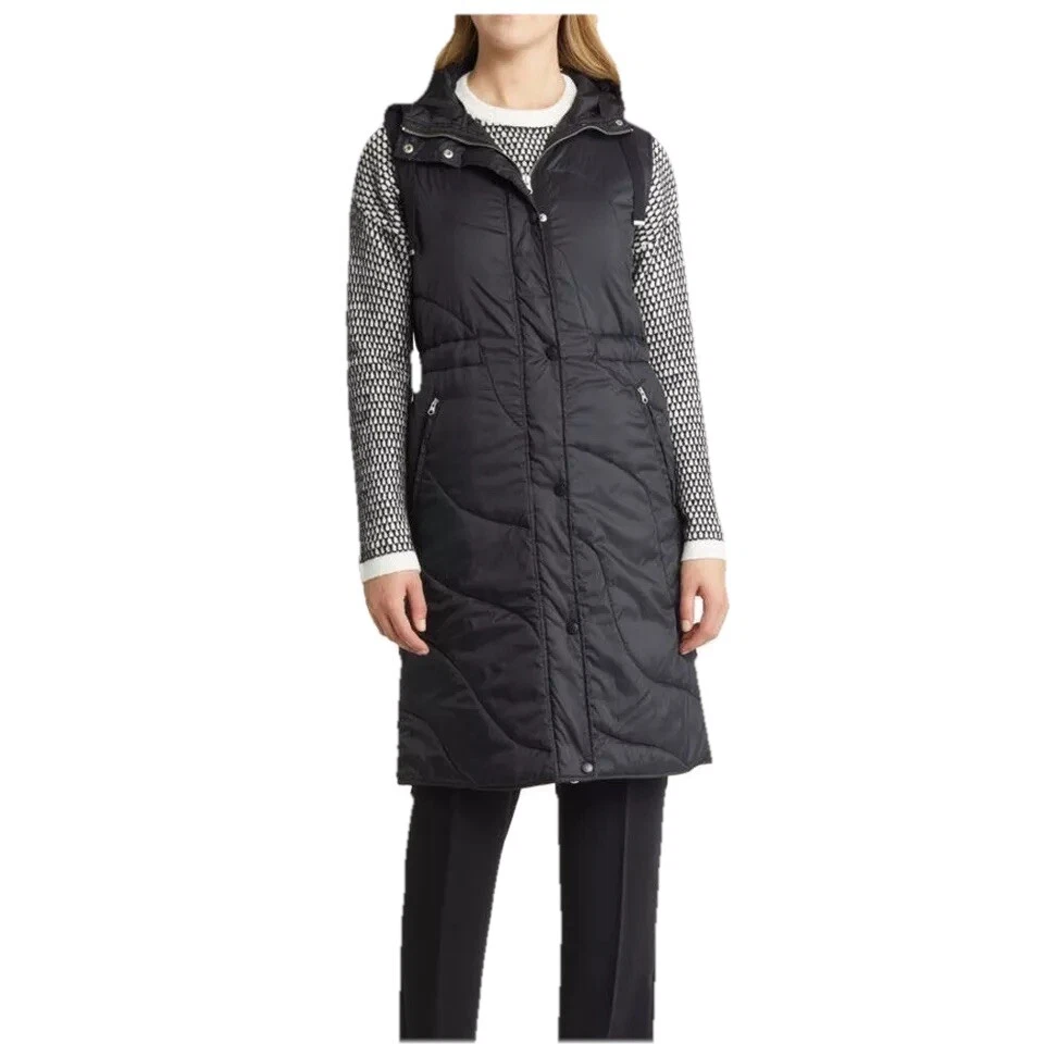 NORDSTROM CHALECO ACOLCHADO ALARGADO ACOLCHADO CON CAPUCHA NEGRO TALLA GRANDE NUEVO SIN ETIQUETAS $160 Foto 4 de 4