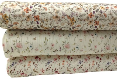 Rippjersey Lara, Lilly, und Lia Blumenstoff Ribjersey Meterware ecru 50 cm