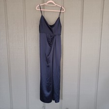 Dessy Collection Cowl Neck Draped Wrap Maxi Dress Size 8 Front Slit In Midnight