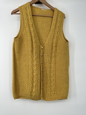 60s Hand Knit Ireland YellowThick Wool Cable Cardigan