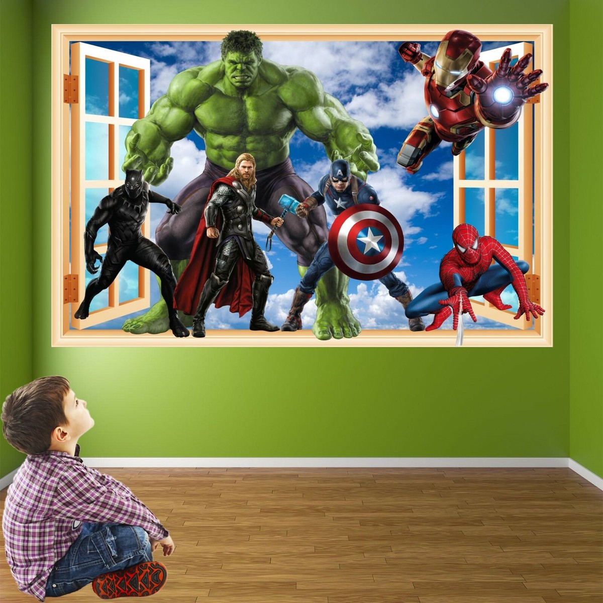 Avengers Superhero Wall Stickers – Hulk, Iron Man, Spider-Man, Thor, Captain America – Kids Room Decor