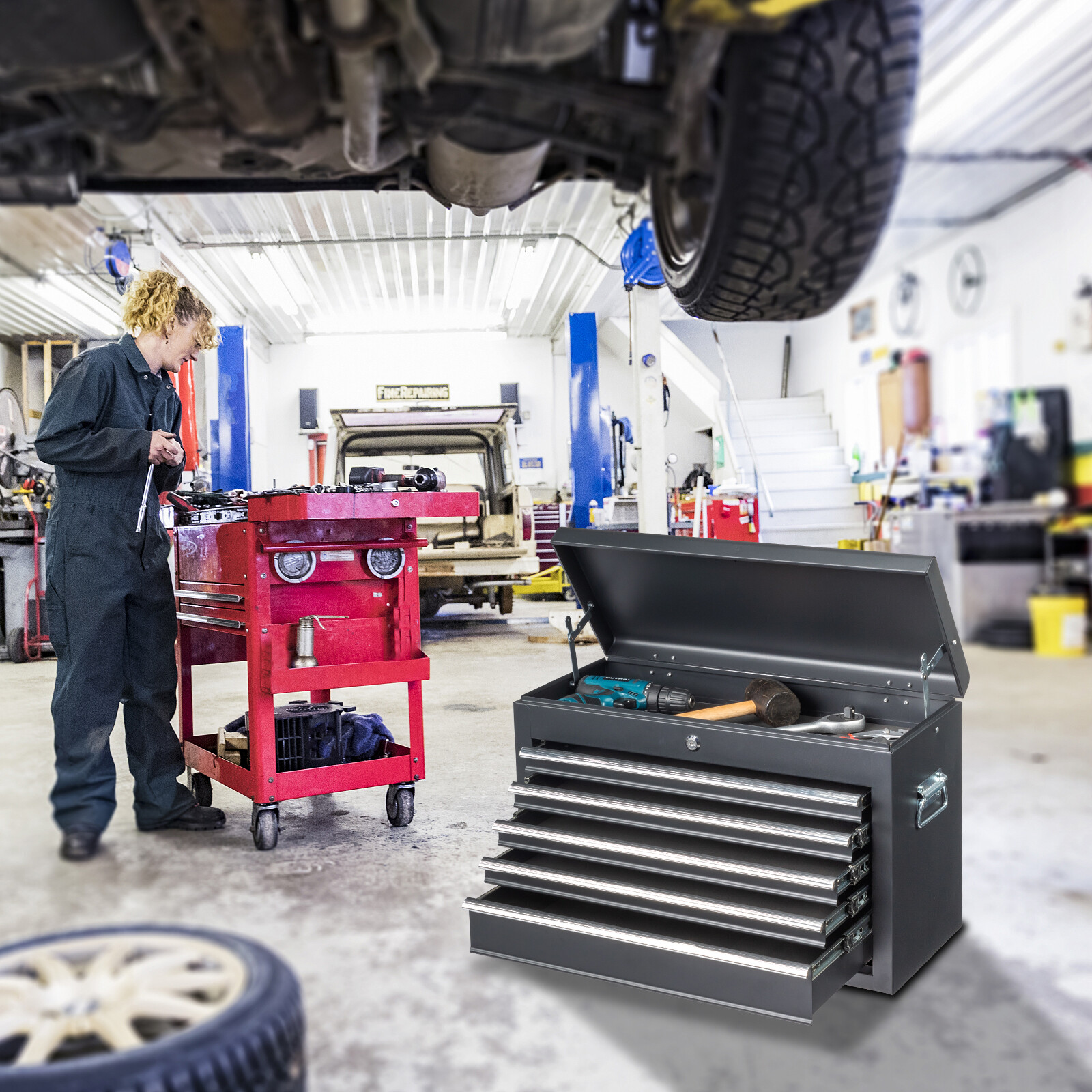 5-Drawer Tool Chest Metal Tool Storage Cabinet Tools Storage Cabinet Organizer