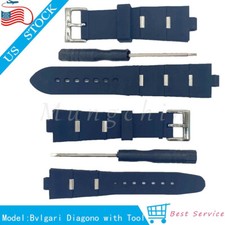 Replace For Bvlgari Diagono W/ Tool Black Silicone Rubber Watch Strap Band