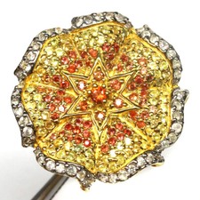 925 Sterling Silver Yellow Orange Sapphire  Zircon Jewelry Ring Size 6.5