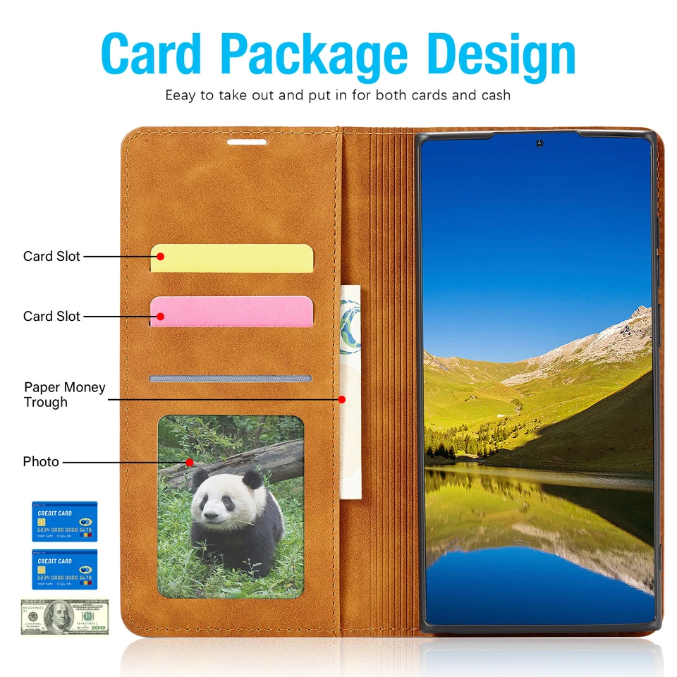 Para Samsung Galaxy S24 Ultra S23 S22 S21 Cuero Magnético Abatible Billetera Estuche Cubierta Foto 3 de 4