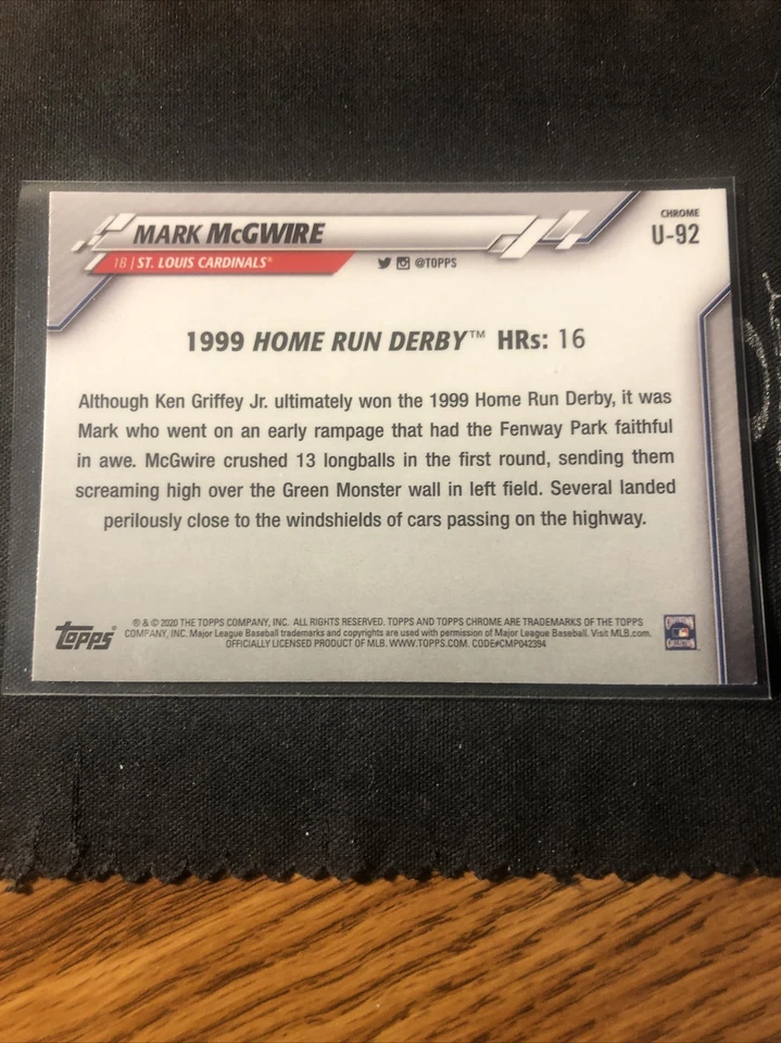 2020 Topps Chrome Update Series Mark McGwire 1999 Home Run Derby #U-92 - Image 4 of 4