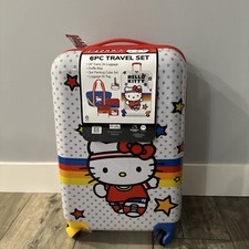 Sanrio Hello Kitty Hard Shell Rolling Carry-on Luggage Suitcase NEW 6 Piece Set