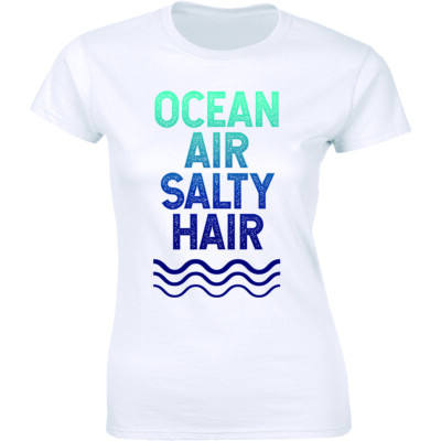 Ocean Air Salty Hair Seaside Sand Beach Fashion Funny Slogan Women T-shirt Tee