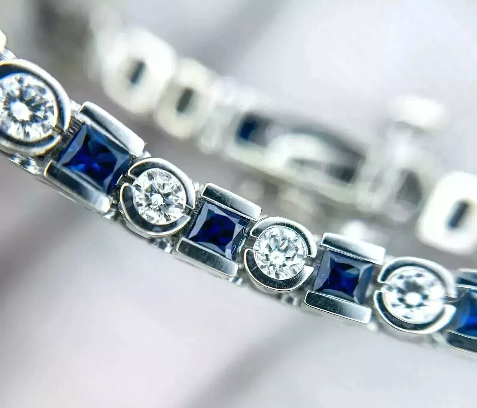 7Ct Princess Cut Lab-Created Sapphire Bracelet in 14K White Gold Plated 7 Inch