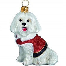 Maltese Santa Paws Polish Glass Christmas Ornament