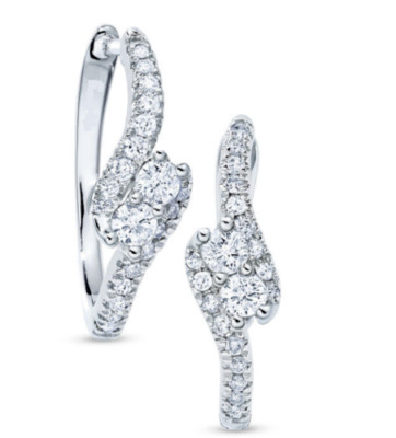 Two-Stone Natural Moissanite Swirl Hoop Engagement 14k White Gold Pelted