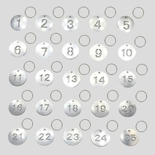 1-25 Stainless Steel Numbered Tags Metal Round Numbered ID Tags with Key Rings