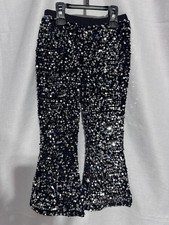 Girls Sequins Sparkly Bell Bottom Black Pants Size 5