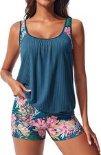 2 Piece Tummy Control Shorts Shirt Tankini Set Swimsuit Size M 12 HANNA NIKOLE