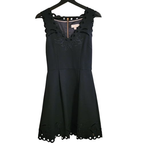 Ted Baker Black Emalise Embroidered Skater Mini Dress Size 1 Sleeveless