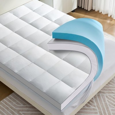 Aodenge 4 Inch Dual Layer Mattress Topper Queen Size, 2 Inch Cooling Gel Memo...