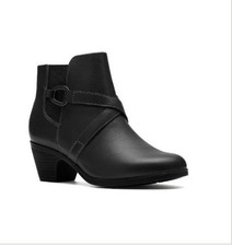 NEW! Clarks Emily2 Henley Women's Leather Black Ankle Boots, Size 5.5