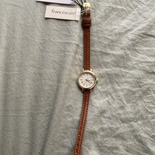 Women's Analog Wristwatch Gold Case Brown Leather Strap Roman Numer