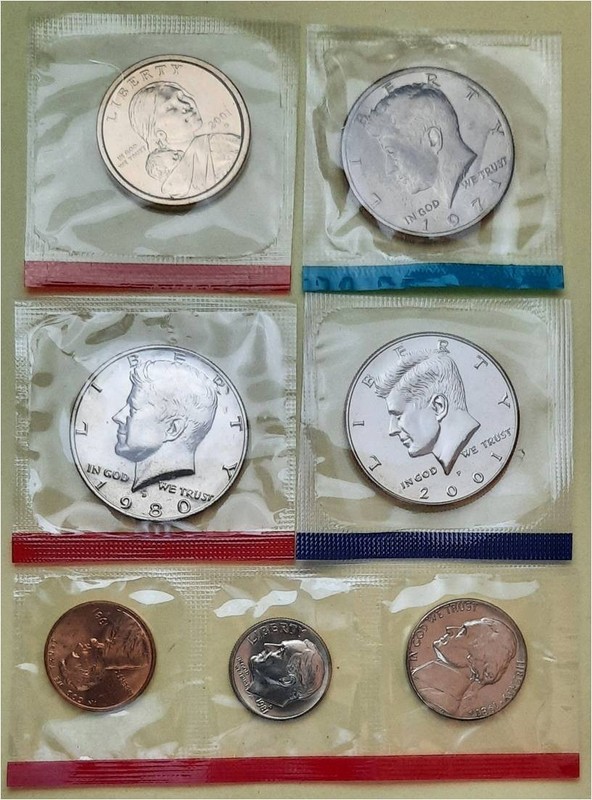 7 Mint Coins – 1 Sacagawea Dollar, 3 Kennedy Half Dollars & 3 Other Mint Coins