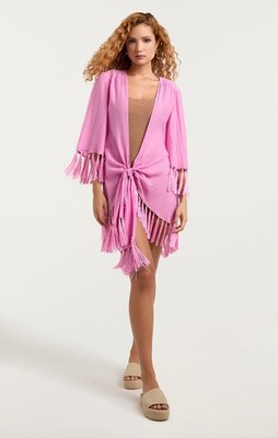 5 à 7 cinq à sept Crinkle Tencel Mini Stefie Coverup M Pink Tassel NWT $325