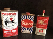 Vintage oil tins Brasso Pecard Pyroil Partially Full