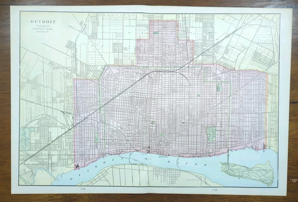 Vintage 1904 DETROIT MICHIGAN Map 22"x14" Old Antique MOTOWN GRAND CIRCUS PARK - Image 2 of 4