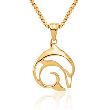 14K Solid Yellow Gold Dolphin Necklace