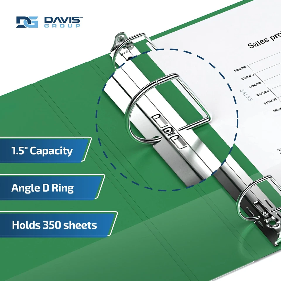 Carpeta de almacenamiento de anillo D verde de 1,5 pulgadas clásica carpeta de 3 anillos para uso escolar de oficina Foto 2 de 4