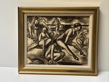 Jo Cain Painting Beach Scene Coast Woman Women WPA Famous Listed Antique 1940’s