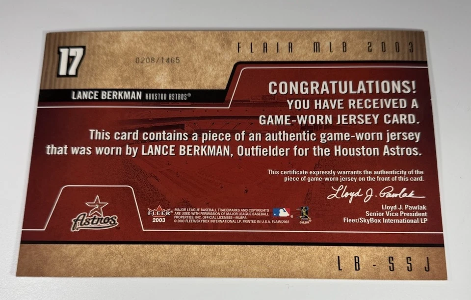 Flair Sweet Swatch Lance Berkman 2003 Jumbo Reliquia Caja Topper/1465 #LB-SSJ Foto 2 de 2