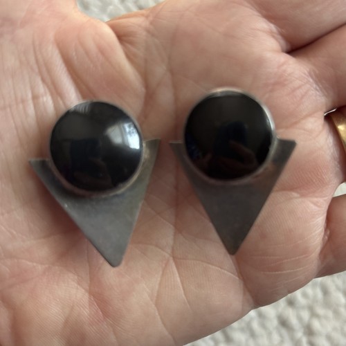 TAXCO Mexico 925 Sterling Silver Modernist Geometric TRIANGLE Earrings Clip On