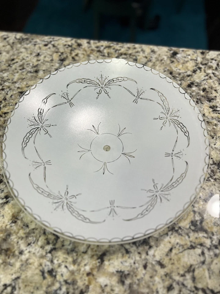 ¡EXCELENTE! MCM VINTAGE CRISTAL LÁMPARA TECHO CUBIERTA 13" redondo ROLLO FLORAL Foto 3 de 4