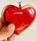 Large Vintage 1990’s Clear Red Lucite Heart Statement Pendant Costume Jewellery