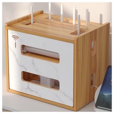 Wooden WiFi Router Storage Box Shelf - Modem Cable Organizer - Power Stri...