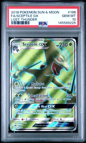 2018 POKEMON SUN & MOON LOST THUNDER #196 FULL ART/SCEPTILE GX PSA 10