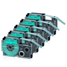 5PK Black on Green Tape Cartridge XR-12GN for Casio KL-60 EZ Label Printer