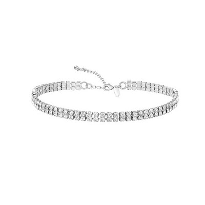 2 reihiger Strass Halsreif Halsketten Silber funkelnder Diamant Halsreif Kristall Rheine