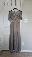 Adrianna Papell Formal Dress Platinum Sz 4 Beaded Bodice Chiffon Gown Silver
