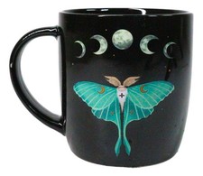 Wicca Magic Dark Forest Luna Moth Moon Phases Porcelain Coffee Mug Cup 12oz