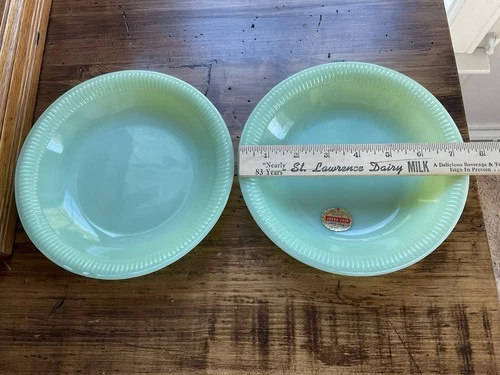 Set Of 2 Fire King Jadeite Jane Ray Shallow Soup Bowl 7.5”